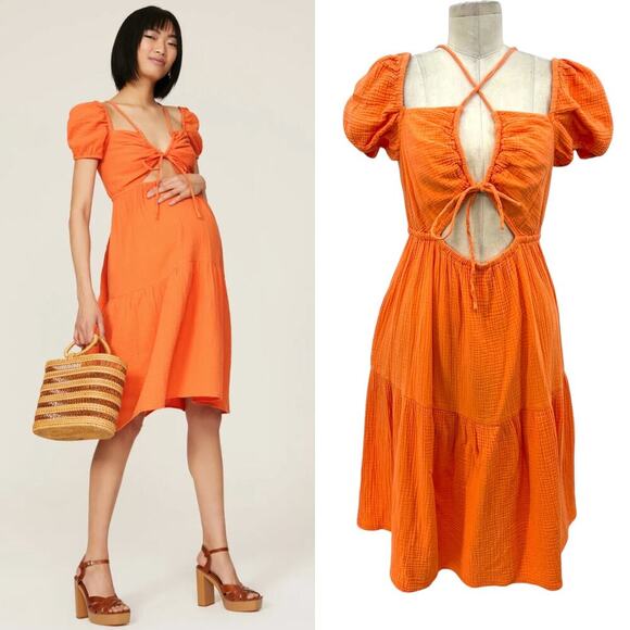 Emilia George Amelia Tiered Minidress Orange Maternity Size‎ Large - Picture 1 of 15